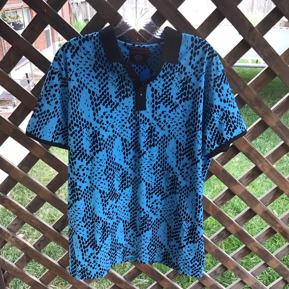 Chuxx Men’s Blue/BLack Polo Shirt, Snakeskin XL